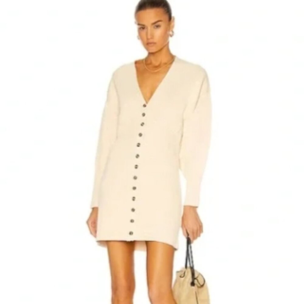 NICHOLAS Cream Long Sleeve Button-Front Mini Dress